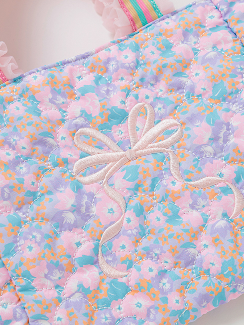 LILA KATE | リボン刺繍キルティングミニトートバッグ - ラベンダー